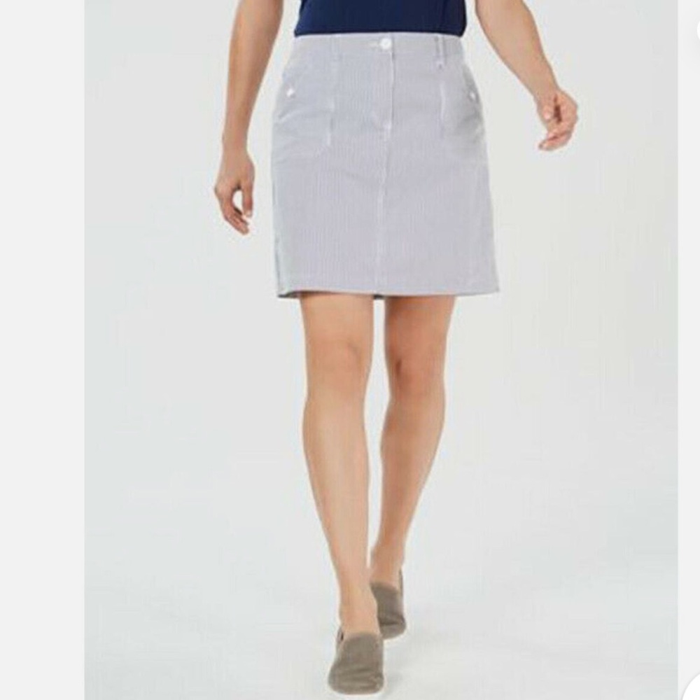 Karen Scott Skort Womens 18 Corded Striped White Navy Cotton Stretch